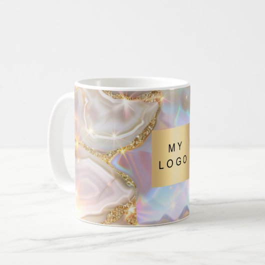 Beige goldenes Firmenlogo Kaffeetasse (Vorderseite Links)