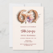 Beige Goldpfirsichblüte 60. Geburtstag Einladung (Vorderseite)