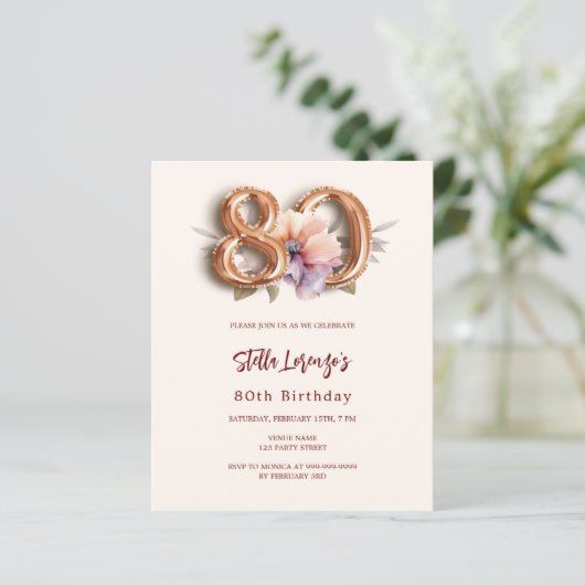 Beige Goldpfirsichblüte 80. Geburtstagsfeier (Stehend Vorderseite)