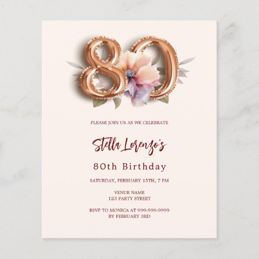 Beige Goldpfirsichblüte 80. Geburtstagsfeier (Vorderseite)