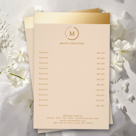 Beige Goldstreifen Monogramm-Kreis Flyer