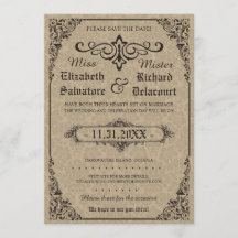 Beige Gothic Victorian Damast Hochzeitseinladungen