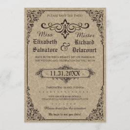 Beige Gothic Viktorianisch Damask Speichern Sie di Save The Date
