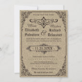 Beige Gothic Viktorianisch Damask Speichern Sie di Save The Date (Vorderseite)