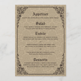 Beige Gothic Viktorianisch Damask Wedding Menu Menükarte