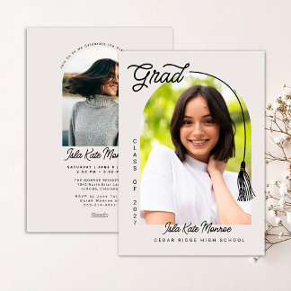 Beige Grad Announcement and Invitation with Photo Einladung