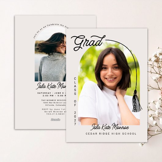 Beige Grad Announcement and Invitation with Photo Einladung