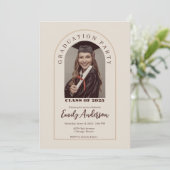 Beige graduation card with photo einladung (Stehend Vorderseite)