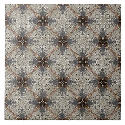 Beige, Grau, Bronze-Vintage Blume-Muster Fliese (Vorderseite)