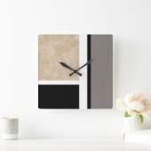 Beige Grau Schwarz und Weiß Moderne Quadratische Wanduhr (Zuhause)