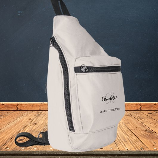 Beige graue Monogramm-Initialnamen Crossbody Bag