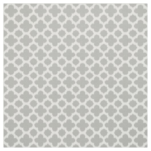 Beige graue weiße Ikat Quatrefolienmuster Stoff (Muster)