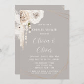 Beige graue weiße Perlen Blütendusche Einladung (Vorne/Hinten)