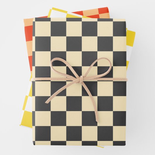 Beige + Grauer Karo Prüfpappmuster Geschenkpapier Set (Beispiel)