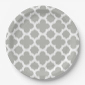 Beige graues weißes Retro-Ikat-Quatrefolienmuster Pappteller (Vorderseite)