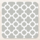 Beige graues weißes Retro-Ikat-Quatrefolienmuster Rechteckiger Pappuntersetzer (Vorderseite)