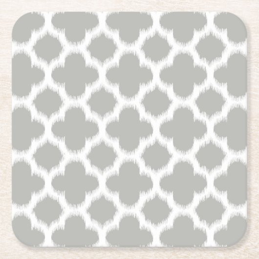 Beige graues weißes Retro-Ikat-Quatrefolienmuster Rechteckiger Pappuntersetzer (Vorderseite)