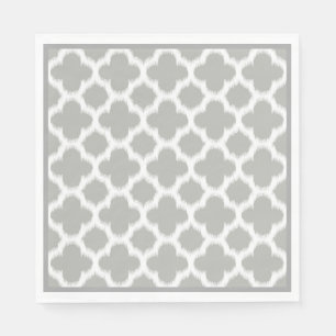 Beige graues weißes Retro-Ikat-Quatrefolienmuster Serviette