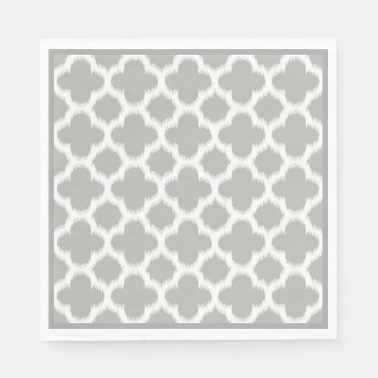 Beige graues weißes Retro-Ikat-Quatrefolienmuster Serviette (Vorderseite)