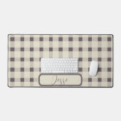 Beige Gray Gingham Pattern Schreibtischunterlage (Tastatur & Maus)