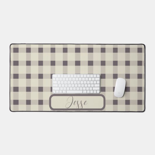 Beige Gray Gingham Pattern Schreibtischunterlage (Tastatur & Maus)