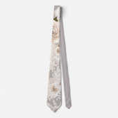 Beige Gray White Floral Weddiniom Krawatte (Vorderseite)