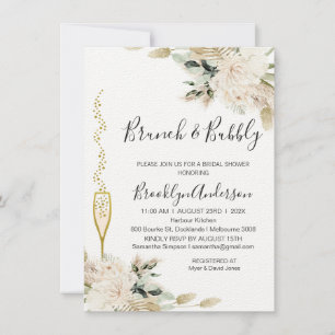 Beige Green Boho Brunch Champagne Brautparty Einladung