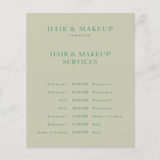 Beige Green Budget Hochzeitsfeier - Timeline Flyer (Vorne)