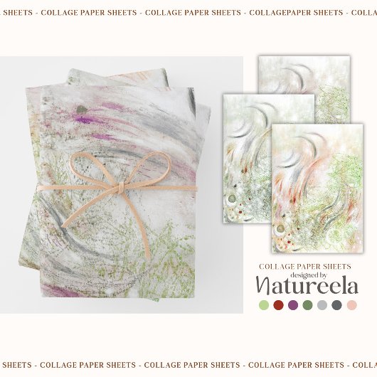 Beige Green Gray Abstract Collage Geschenkpapier Set