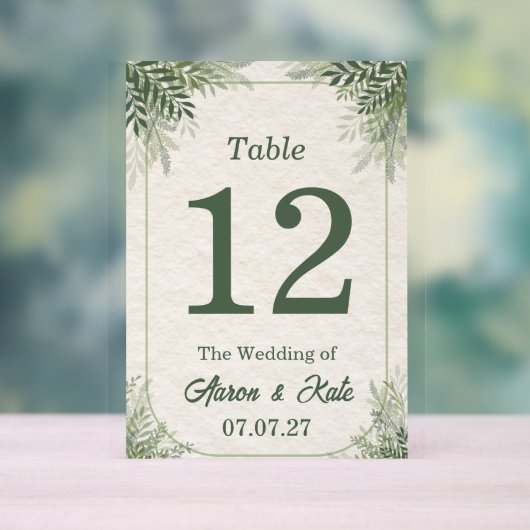 Beige Green Leaves Simple Wedding Acrylschild (Neutral)