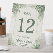 Beige Green Leaves Simple Wedding Sockelschild (In Situ)