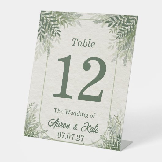 Beige Green Leaves Simple Wedding Sockelschild (Vorderseite)