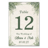 Beige Green Leaves Simple Wedding Tischnummer (Rückseite)