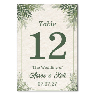 Beige Green Leaves Simple Wedding Tischnummer