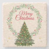 Beige & Green Minimalist Elegant Merry Christmas Steinuntersetzer (Vorderseite)
