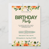 Beige Green Simple Floral Geburtstag Einladung (Vorderseite)