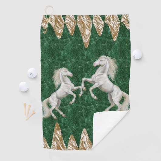 Beige Green White Horse Golf Handtuch (Insitu)