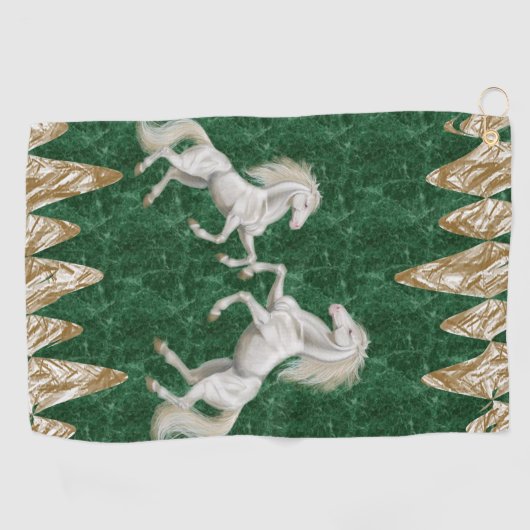 Beige Green White Horse Golf Handtuch (Horizontal)