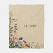 Beige Grenze Rustikale Boho Wildblume Aquarell Fleecedecke (Vorderseite)