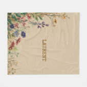 Beige Grenze Rustikale Boho Wildblume Aquarell Fleecedecke (Vorderseite (Horizontal))