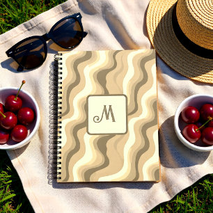 Beige Groovy Retro-Ästhetik - Monogrammiert Notizblock