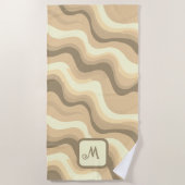 Beige Groovy Retroästhetik - Mit Monogramm Strandtuch (Vorderseite)