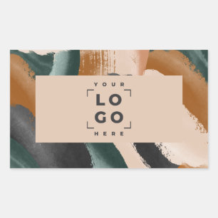 Beige, grün abstrakt gestrichene minimalistische m rechteckiger aufkleber