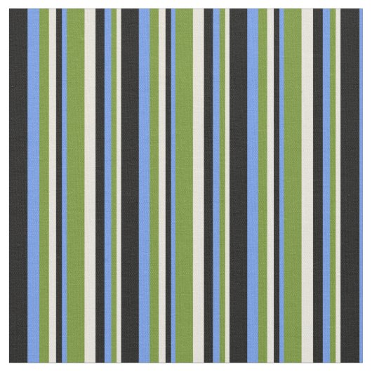 Beige, grün, Cornblumenblau und schwarz Stoff (Nahaufnahme)