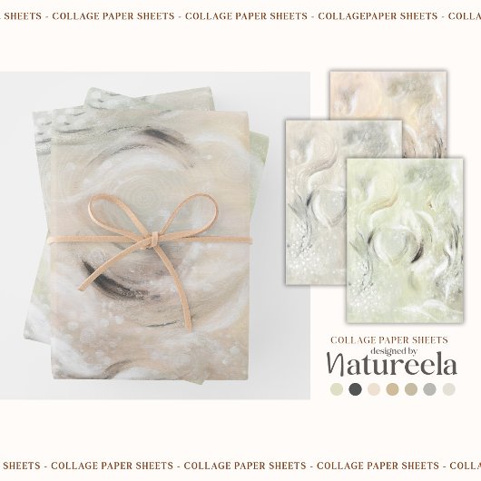 Beige Grün Grau Abstrakt Collage Geschenkpapier Set