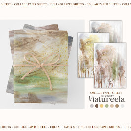 Beige Grün Grau Abstrakte  Collage  Geschenkpapier Set
