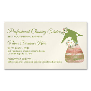 Beige grüne Maid Spray Blume Reinigung Magnetische Visitenkarte