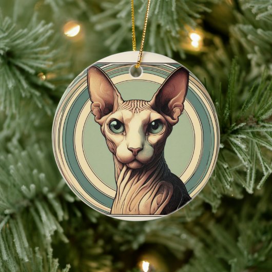 Beige & Grüne Sphinx Elegance Keramik Ornament (Baum)