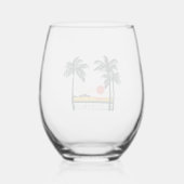 Beige Grüner Sommer Strand Stemless Wein Glas (Rückseite)