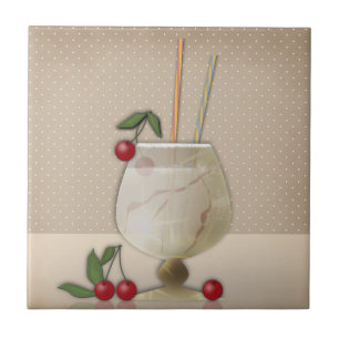 Beige Grunge Retro Vintage Cocktailglas Kirsche p Fliese
